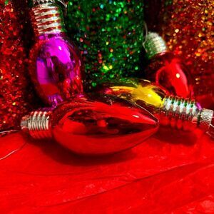 Large Glass bulb ornament’s in Yellow, Red & Pink